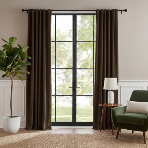 Brown Velvet Blackout Curtains 96 inches for Bedroom Living Room