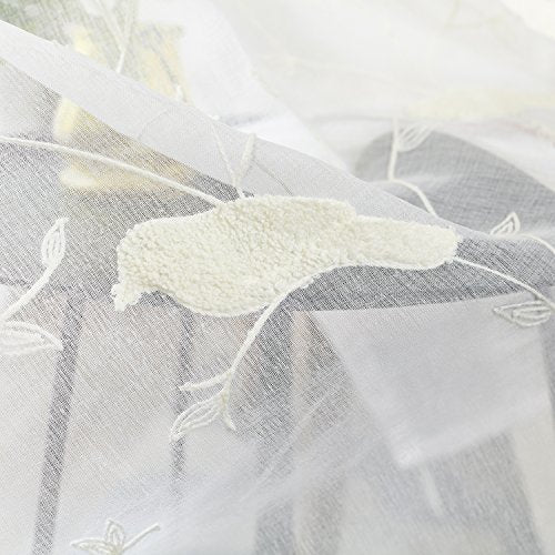 Beige Bird Embroidered Sheer Curtains, 59 x 79, 2 Panels - view 5