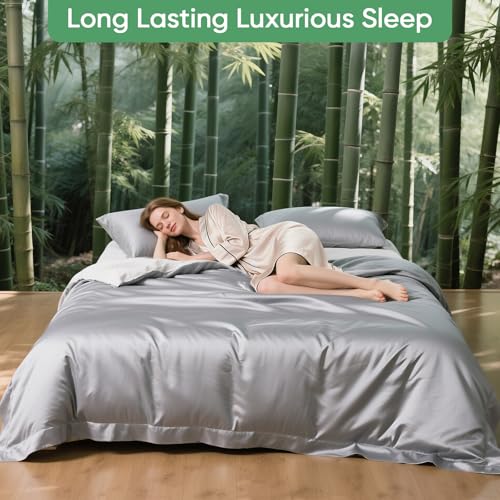 Luxury Organic Tencel & Viscose from Bamboo Cooling Sheet Set,Silky Soft Lyocell Sheets with Deep Pocket, Hypoallergenic & Breathable Bedding with Pillowcases (01-Gray, King - view 7
