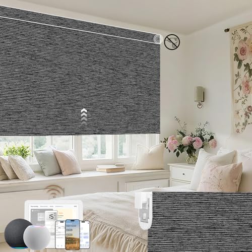 No Drill Motorized Blinds with Remote, 100% Blackout Roller Shades