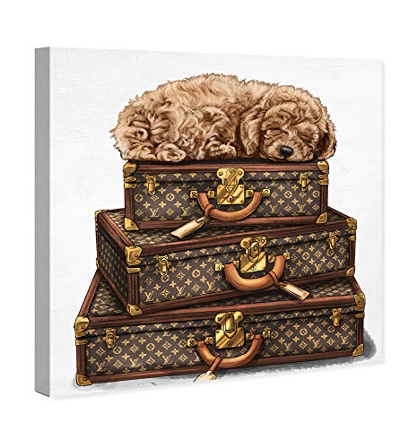The Oliver Gal Artist Co. Fashion and Glam Wall Art Canvas Prints 'Sleeping Poodle' Travel Essentials Home Décor, 12 in x 12 in, Brown, White - view 2