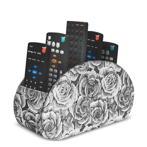 Remote Control Holder, PU Leather Remote Caddy Desktop Organizer with 5 Spacious Compartments for TV Remotes/Media Controllers/Office Supplies (1-3D Black Grey