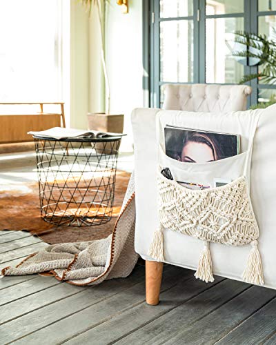 Macrame Armchair Caddy, Boho Couch Armrest Organizer, 4 Pockets Beige - view 2