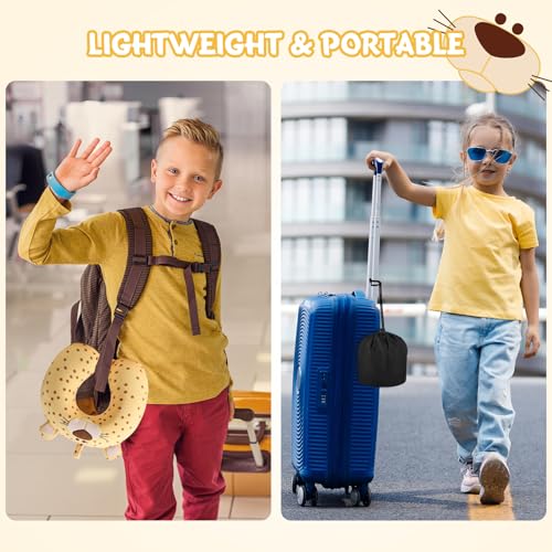 Travel Pillow for Kids Adult Cute Neck Pillow for Traveling Memory Foam Airplane Pillow Sleep Mask Animal Flight Pillow Head Rest Neck Support for Cars Long Flights (Yellow Leopard, 9-12 Y/O) - view 7