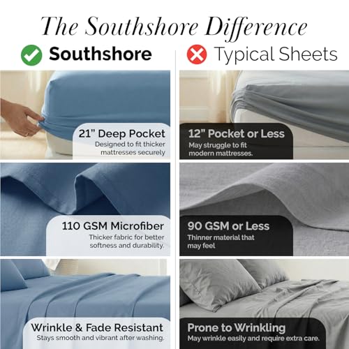 Southshore Fine Living, Inc. Queen Bed Sheets deep Pocket Set with 21" Deep Queen Fitted Sheet, Pillow Cases Standard Set of 2 | Hotel Luxury Quality | Easy Care Microfiber Sheets | Coronet Blue - view 4
