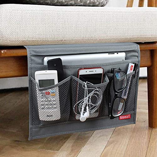 Bedside Storage Organizer with 4 Pockets, Bedside Caddy, Table Cabinet Storage Organizer for TV Remote Control, Phones, Magazines, Tablets, Accessories, Grey - view 2