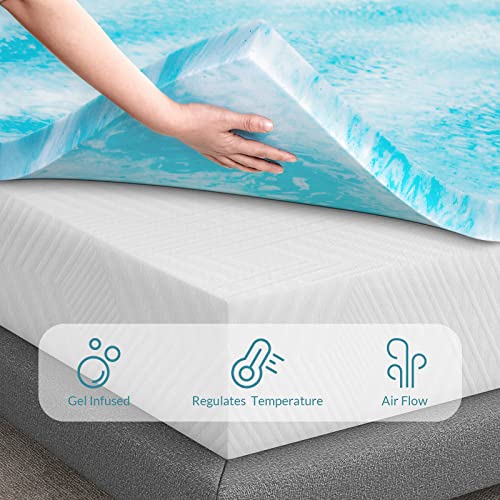Mattress Topper, 2 Inch Gel Infused Memory Foam Mattress Topper, Queen Blue - view 4