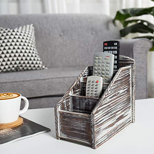 Torched Wood Remote Control Holder, 4-Compartment Tabletop Caddy - view 4