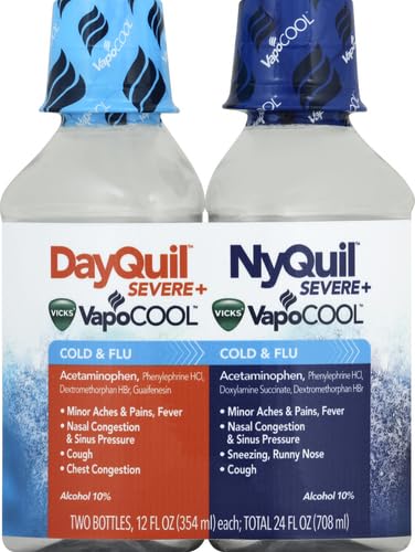 DayQuil and NyQuil VapoCOOL Severe Combo Cold & Flu + Congestion Medicine, Max Strength Relief for Fever, Sore Throat, Nasal Congestion, Sneezing, Cough, 2 x 12 oz Bottles, 1 NyQuil, 1 DayQuil - view 2