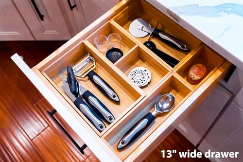 Drawer Organizer Storage Boxes, 2.5" High Bamboo Drawer Dividers, 5 Rearrangeable Bins for Kitchen, Office Desktop, Clothing, Makeup, vanity, Jewelry - view 4