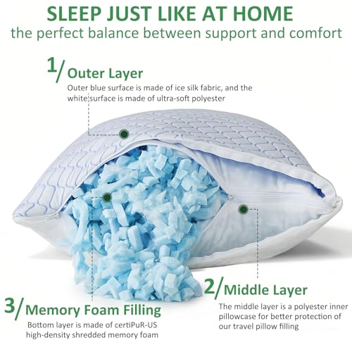Travel Pillow - Large 2 Pack Compressible Camping Pillow for Sleeping - Shredded Memory Foam with 2 Storage Bags - Supportive for Adults, Kids, Outdoor, Backpacking, Hiking Gear - view 3