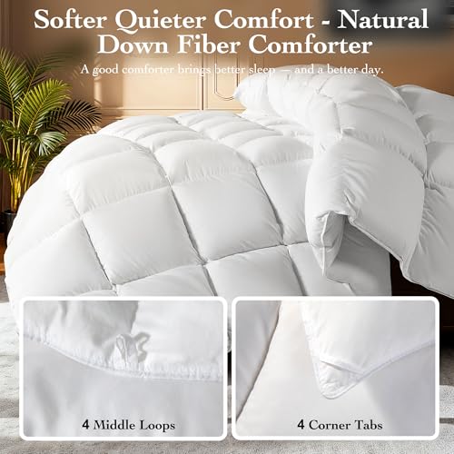 Goose Down Fiber Comforter King Size – All Season Naturally Breathable Down Comforters, Luxury Hotel Collection Duvet Insert with 8 Corner Tabs, Cotton Fabric & Baffle Box (White,65oz Fill) - view 7