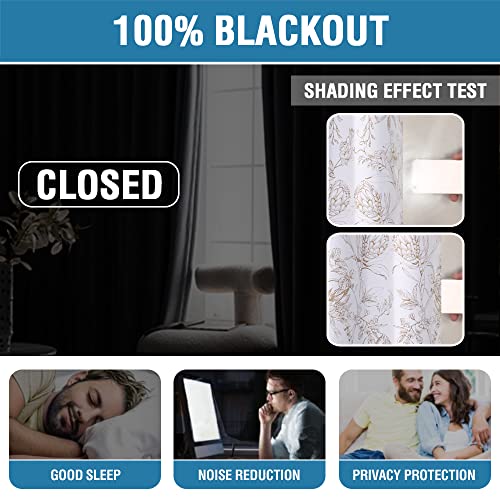 100% Blackout Curtains for Living Room Camellia Floral Blackout Curtains 63 Inches Long Light Blocking Window Treatment Curtains with Black Liner Grommet Thermal Drapes, 2 Panels, Taupe - view 2