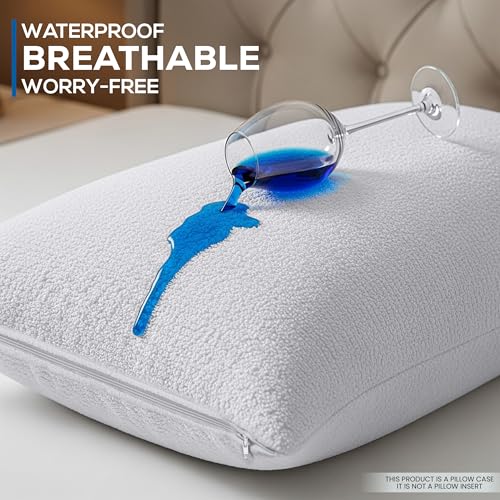 Soft Terry Waterproof Pillow Protectors with Zipper Queen Size, Set of 4 - view 3