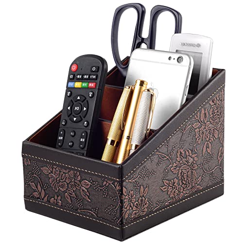 PU Leather TV Remote Control Holder with 3 Compartments,Nightstand Caddy Organizer,Storage Rack,Storage Box,Media Accessory Storage,Desk Organizers (Brown (Retro)) - view 2