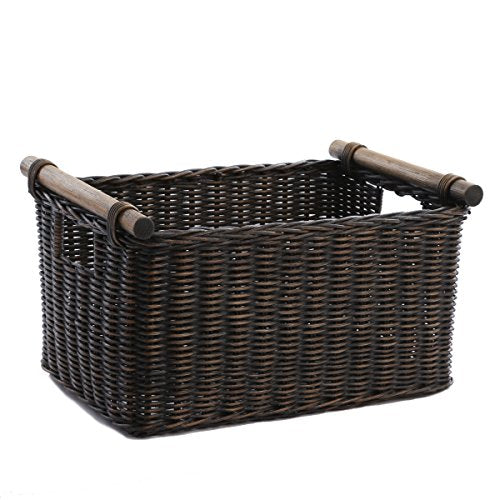 Pole Handle Wicker Storage Basket, M, Walnut Brown