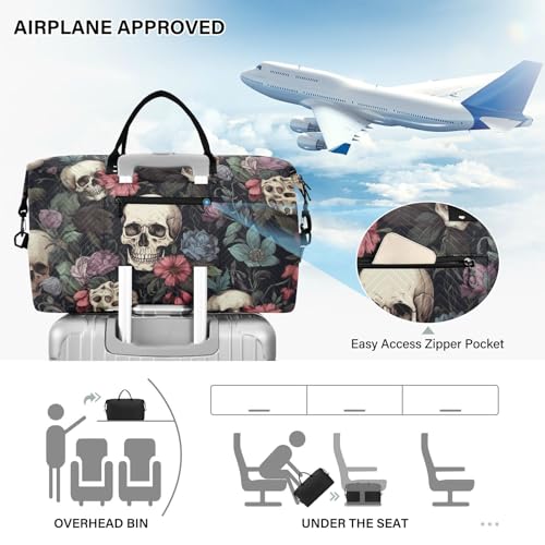 Skull Travel Duffle Gym Bag, Skull Color Flower Weekender for Women with Toiletry Bag Travel Tote - view 5