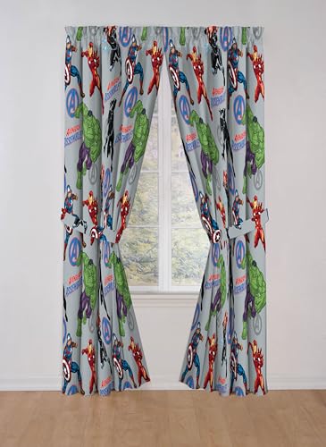 Window Curtains for Kids Bedroom 4-Piece Drape Set with 2 Tiebacks, Grey - Avengers, 42" W x 84" L (Pack of 2) - view 5