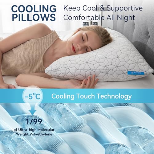 Cooling Shredded Memory Foam Pillows for Sleeping 2 Pack, Adjustable Bed Pillow for Side Back Stomach Sleepers Luxury Gel Pillows Queen Size Set of 2 with Washable Removable Cover - view 2