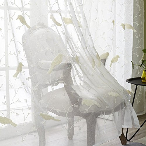 Beige Bird Embroidered Sheer Curtains, 59 x 79, 2 Panels - view 4