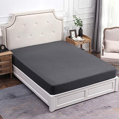 Jersey Fitted Sheet Only Heather Charcoal Grey Queen - view 6