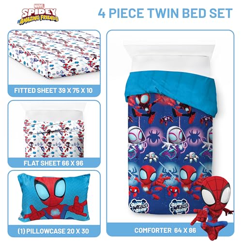 Marvel Spidey & His Amazing Friends Twin Size Comforter Set - 4 Piece Includes Sheet Set, Pillow Covers & Bonus Duffle Bag - Super Soft Kids Bedding with Ghost Spider and Miles Morales - view 3