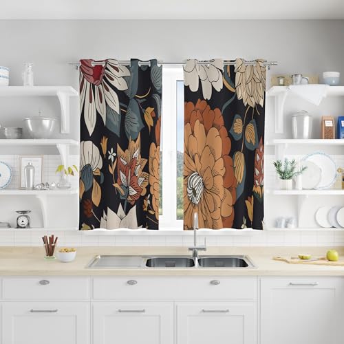 Black Boho Floral Grommet Blackout Curtains, 52W x 45L, 2 Panels - view 2