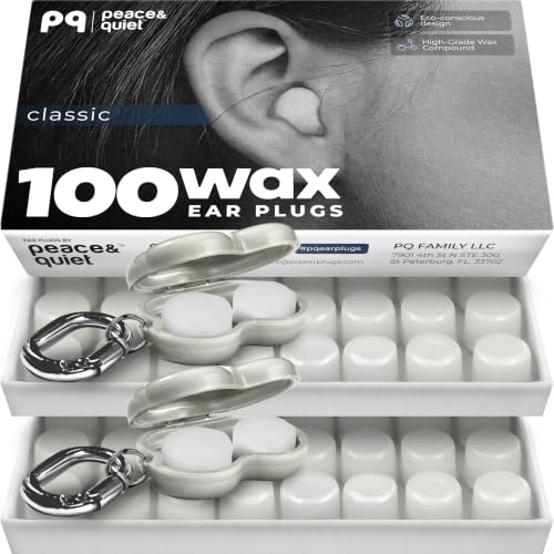 PQ Wax Earplugs, Silicone Ear Plugs for Sleep, Classic, 100 Ct