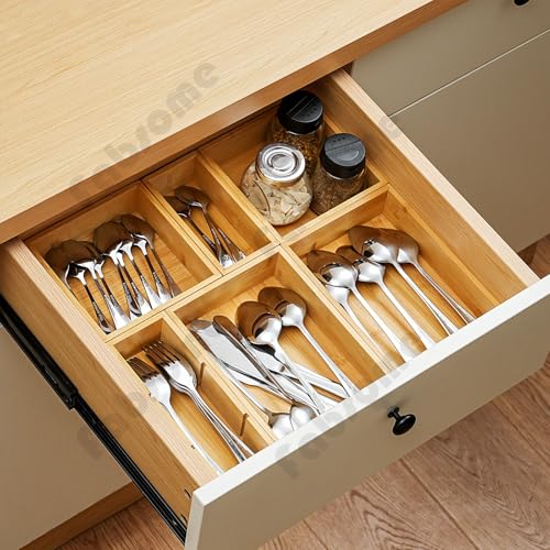 Drawer Organizer, Set of 9 Bamboo Wood Kitchen Makeup Desk Junk Tea Drawer Storage Boxes Bins for Cutlery Silverware Utensils Flatware, Small Wooden Container Tray for Bathroom, Office - view 5