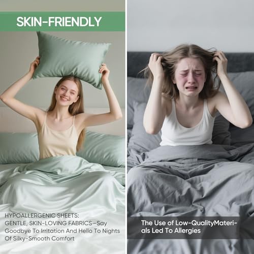 Luxury Bamboo Viscose & Tencel Bedding Sheet Set- 18”Deep Pocket Fitted Sheet & 2 Pillowcases, Skin-Friendly Breathable and Durable, Hypoallergenic Soft Cooling for Hot Sleepers (Sea Glass, King) - view 5
