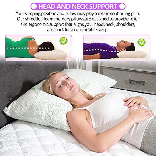Elif Queen Size Pillows for Sleeping Set of 2 – Cooling Shredded Memory Foam Pillows with Removable Cover for Back, Stomach & Side Sleepers, Rayon Derived from Bamboo, Queen (2 Pack) - view 3