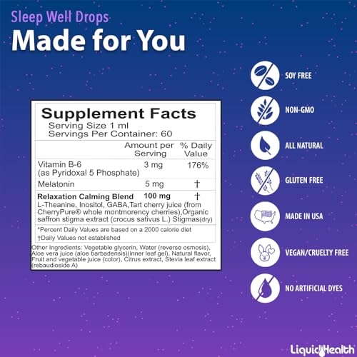Sleep Well Natural Sleep Aid Melatonin Drops - Better Sleep & Mood, Relax & Calm Mind, Fall Asleep Faster Stay Asleep Longer - Made in USA, Vegan, Sugar Free, Drug Free, Non-GMO (3 Pack) - view 5