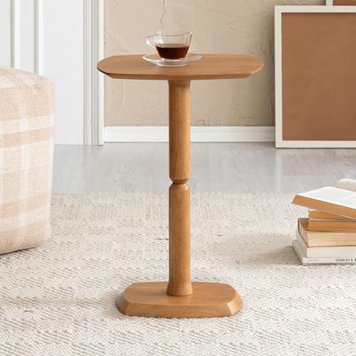 Cooper 22" Solid Wood Pedestal Side Table, Mid Tone Honey - view 2