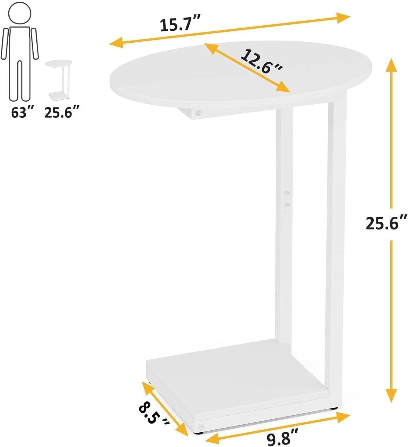 Small Side Table End Table, C Shaped Oval Coffee Table, Wooden TV Tray for Living Room, Bedroom, Couch, Small Spaces (White) - view 3