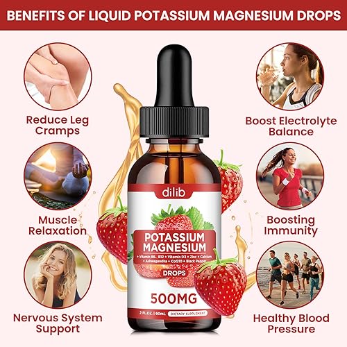 Potassium Magnesium Citrate Supplement, Liquid Magnesium Citrate Drops 500mg with Ashwagandha, Calcium, Zinc, Vitamin D3, B6, B12, CoQ10 - Support Calm & Bone & Muscle & Immune Health Vegan 2 fl oz - view 3