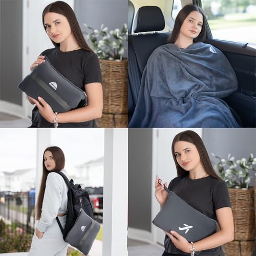Premium Soft Plush Mini Travel Blanket Pillow Plane 2 in 1 Gray - view 3