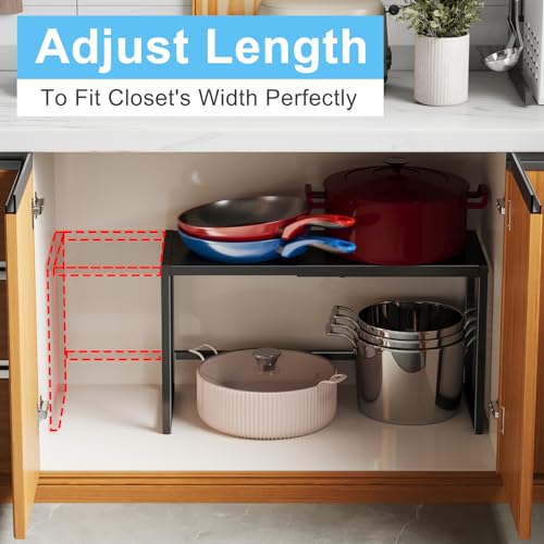 Expandable Metal Storage Shelves, 110LBS Heavy Duty Shelving Units and Storage for Pots Pans Small Appliances, Adjustable Metal Storage Shelf Organizer Rack for Kitchen Cabinets Closet Pantry Garage - view 4