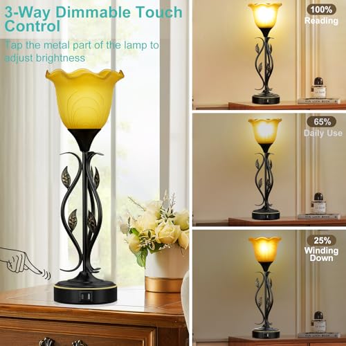 Touch Torchiere Bedside Table Lamps Set of 2 With Dual USB Output Ports - view 3