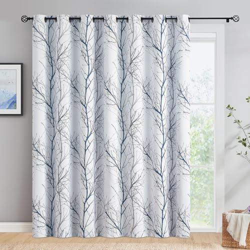 100% Blackout Blue Grey Tree Branch Curtains 84 Inch 1 Panel