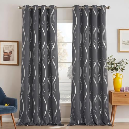 Grey Blackout Striped Pattern Curtains for Living Room, 52 x 84