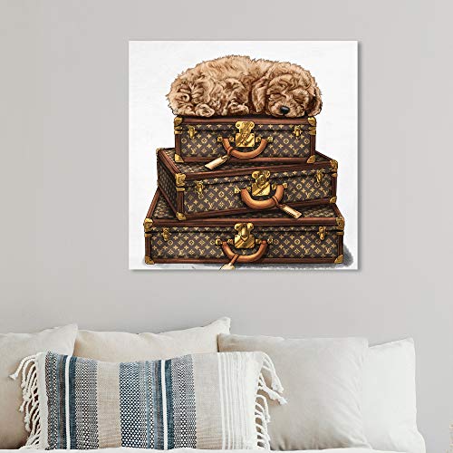 The Oliver Gal Artist Co. Fashion and Glam Wall Art Canvas Prints 'Sleeping Poodle' Travel Essentials Home Décor, 12 in x 12 in, Brown, White - view 3