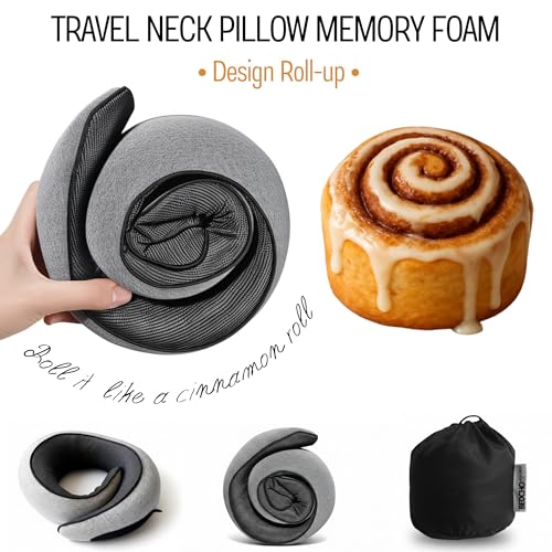 Travel Pillow for Airplane,Ergonomic Neck Support Memory Foam Scarf Pillows, Design Like a Cinnamon Roll, Soft & Comfy for Travel, Car, Train & Office, Adults & Kids, Includes 3D Eye Mask & Pill Case - view 4