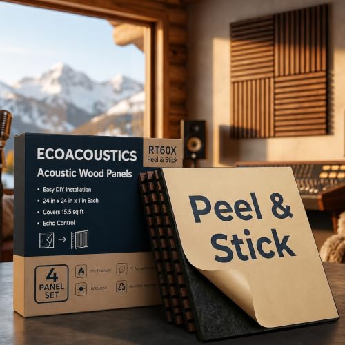 4-Pack Peel & Stick Studio-Grade Acoustic Wood Wall Panels 24x24x1" | Mocha