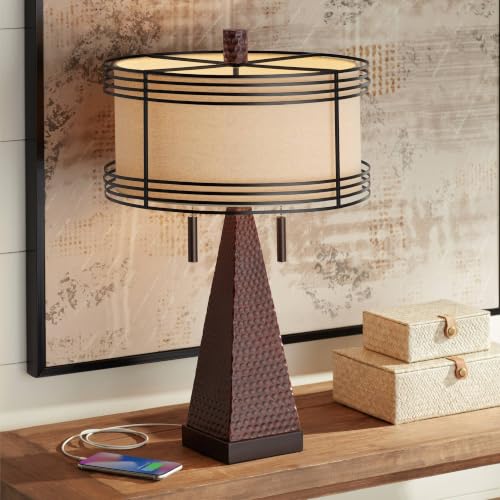 Niklas 26" Tall Table Lamp USB Bronze Brown Hammered Industrial