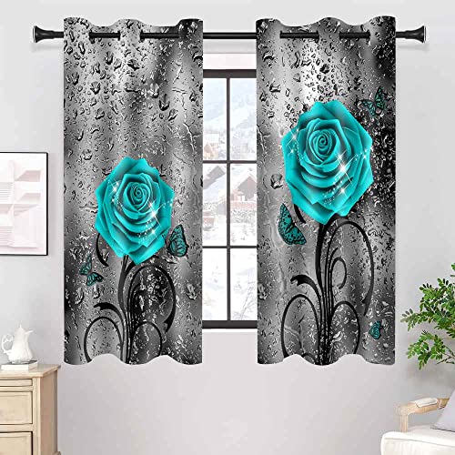 Teal Rose Raindrop Blackout Curtains 42x63 Inch 2 Panels - view 2