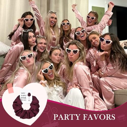Burgundy Bachelorette Party Favors Set of 8 Themed Bridesmaid Proposal Gifts Satin Scrunchies Hair Ties Bridal Shower Wedding Favors for Women - view 3