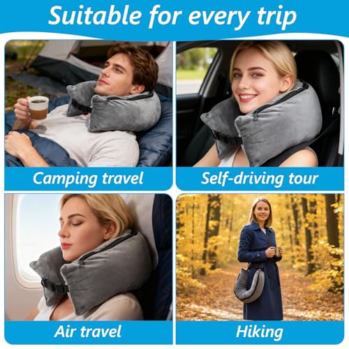 Stuffable Travel Neck Pillow Velvet Stuffable Pillow for Traveling Neck Pillows for Extra Luggage with Adjustable Necks Size Portable Travel Essentials Multifunctional Sleeping Rest Cushion - view 4