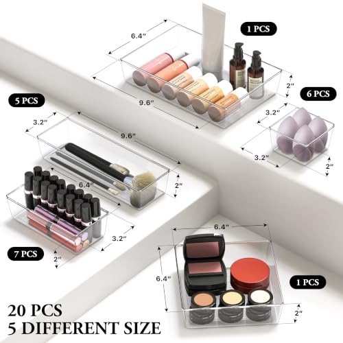 20 PCS Clear Plastic Drawer Organizers Set, 5-Size - view 3