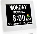8" large digital calendar day clock for seniors - easy to read dementia memory loss clock for elderly with IPS wide angle, day & date, 12 custom alarms & auto-dimming, white