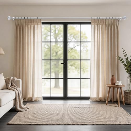 1 Inch Curtain Rods 72 to 144 Inches (6 to 12 ft) Telescoping Single Drapery Rod, Heavy Duty Curtain Rods for Windows with Silver Decorative Translucent Finials - view 2